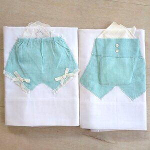 Vintage Stevens Pillowcase Set Boy Girl Gingham Pants Pocket Handkerchief Accent